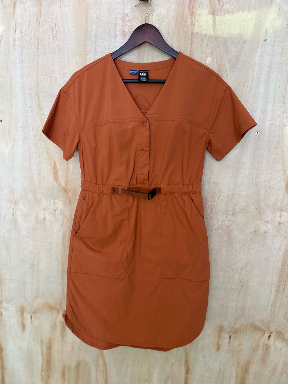 REI Rust Orange Short-Sleeve Belted Mini Dress